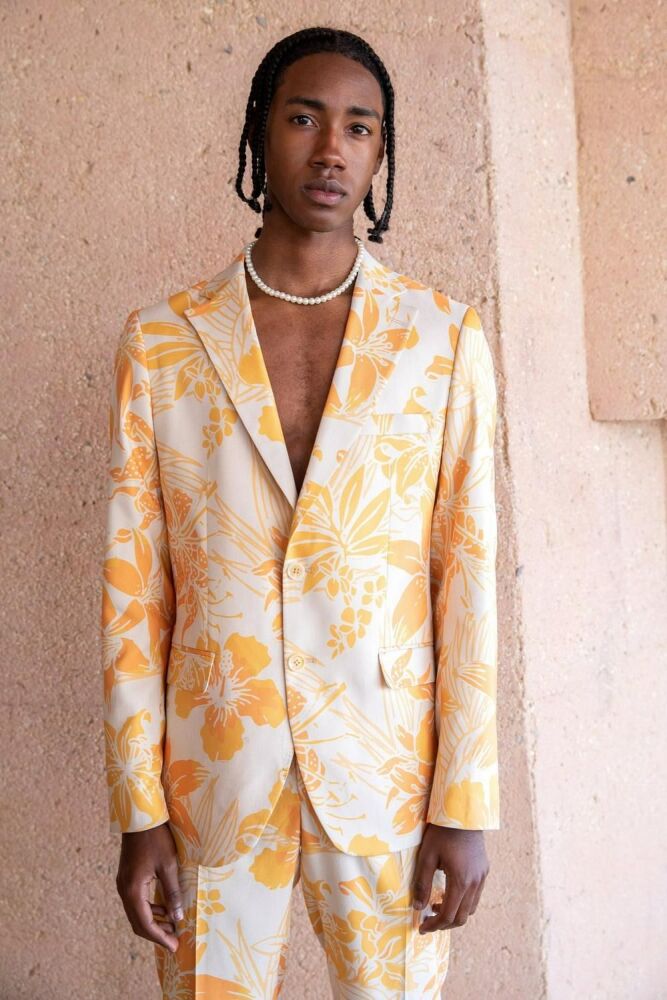 Slim Fit Printed Floral Suit Jacket Size: 38
