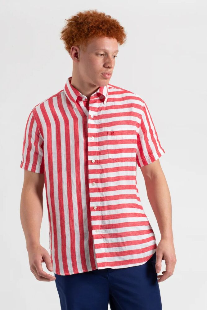 Ben Sherman Red/Ecru Short Sleeve Shirt Size: XS