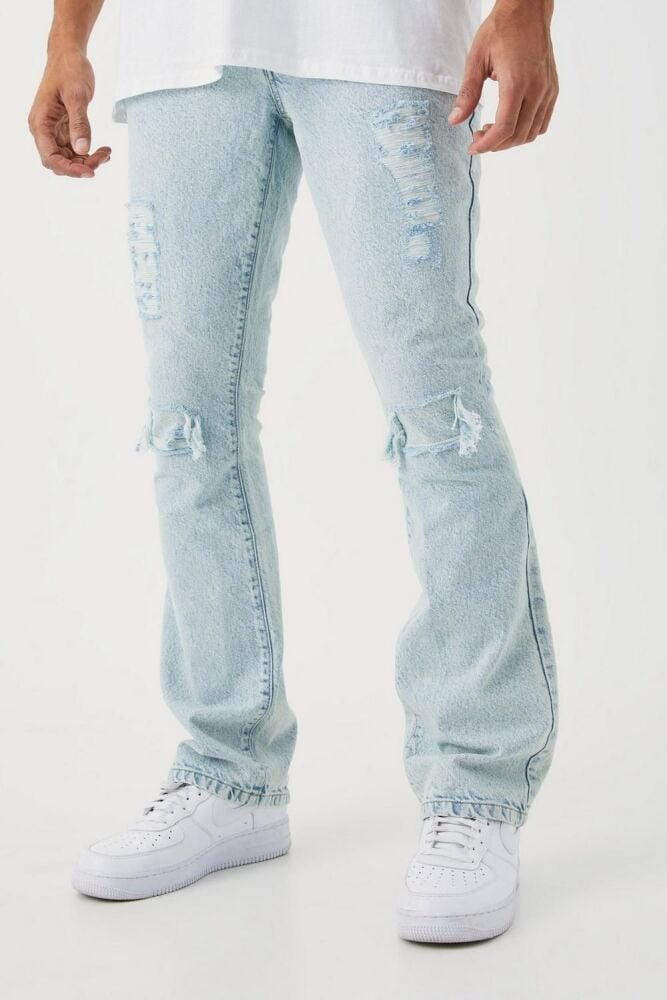 Ice Blue Slim Flare Rip/Repair Jeans Size: 32