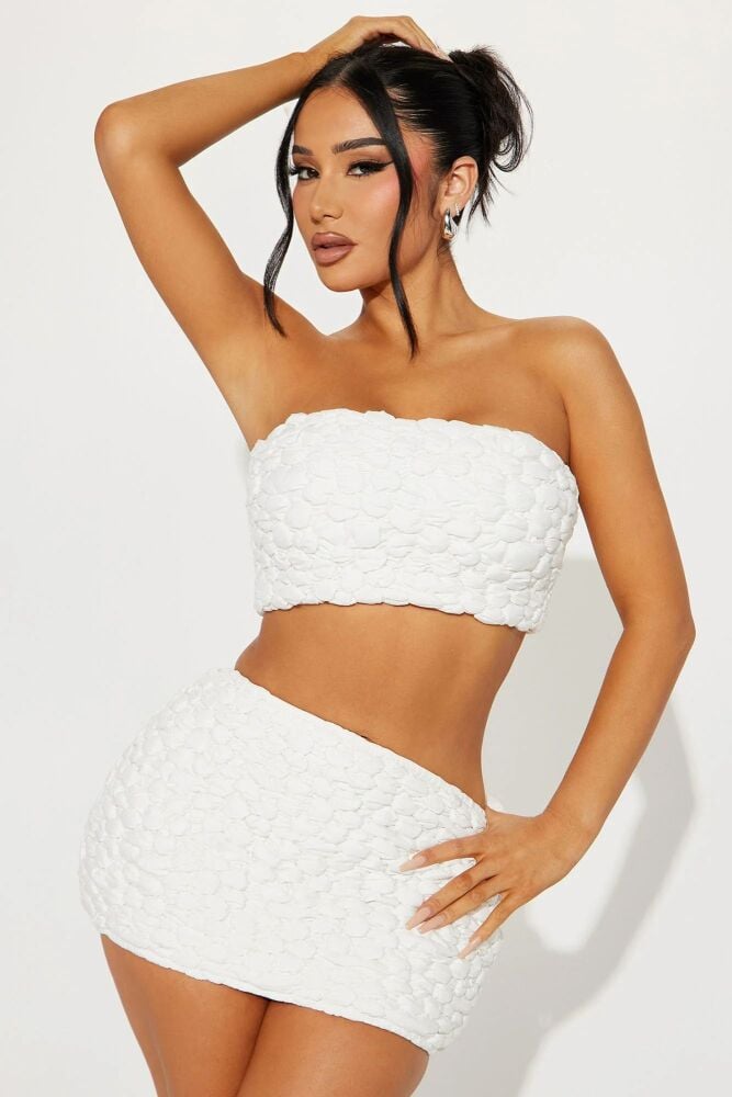 White Missing Out Textured Skirt Set SKU: P675811