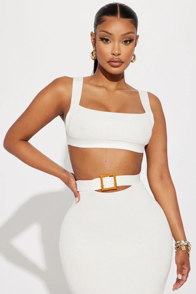 Cream White Stretch Fit Skirt Set SKU: 564729