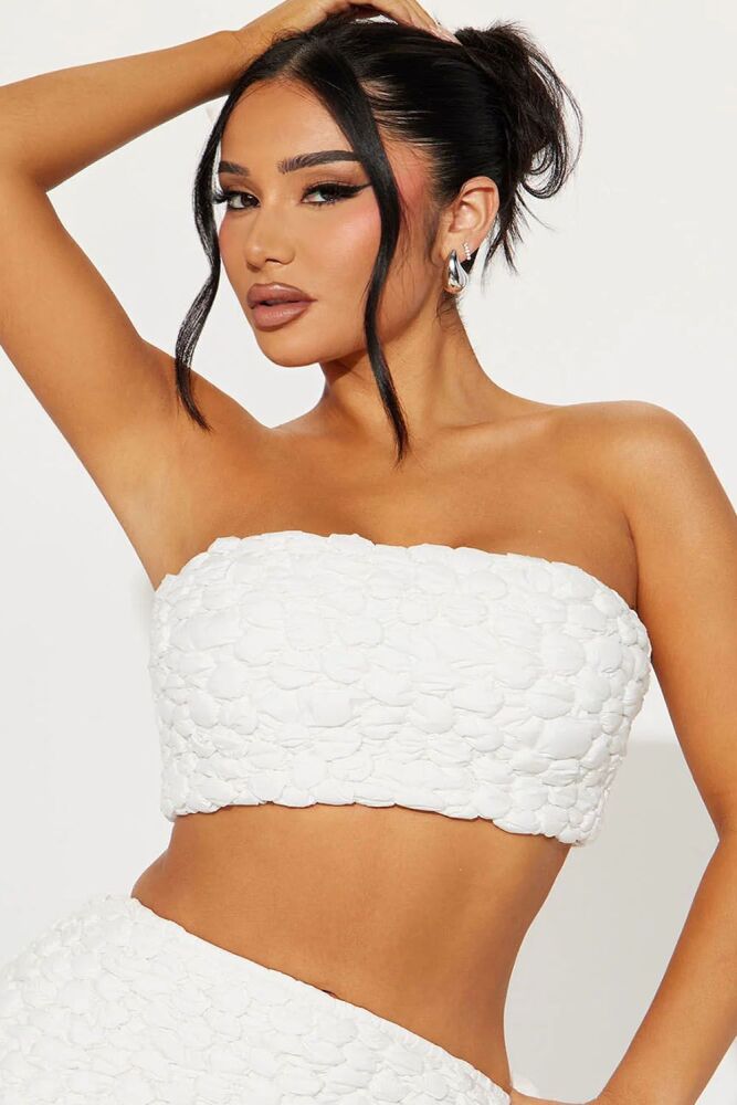 White Missing Out Textured Tube Top