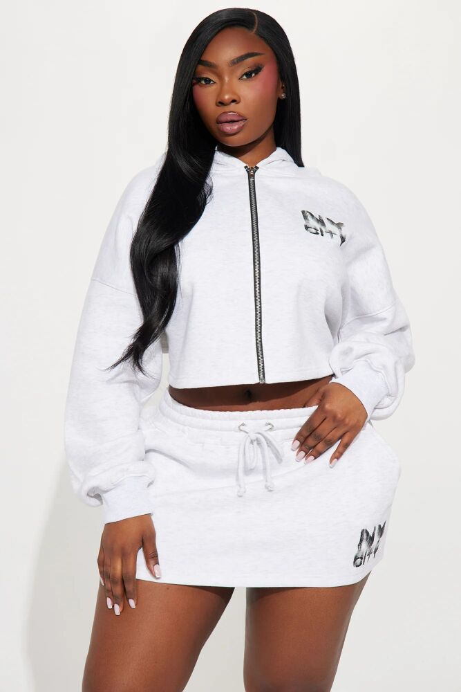 Grey NY City Crop Hoodie Sweatshirt Size: 1XL