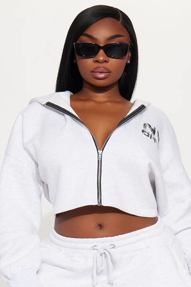 Grey NY City Crop Hoodie Sweatshirt Size: 1XL