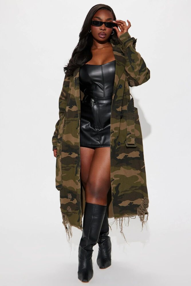Camouflage Trench Coat Olive Green Size: XL