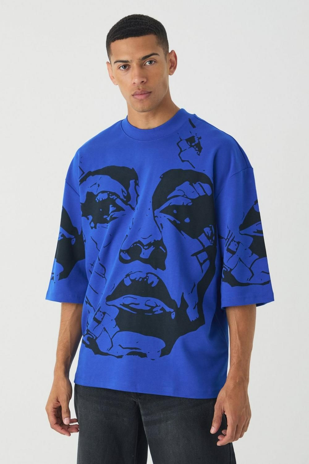 COMING SOON Oversized Extended Neck Face Print T-shirt