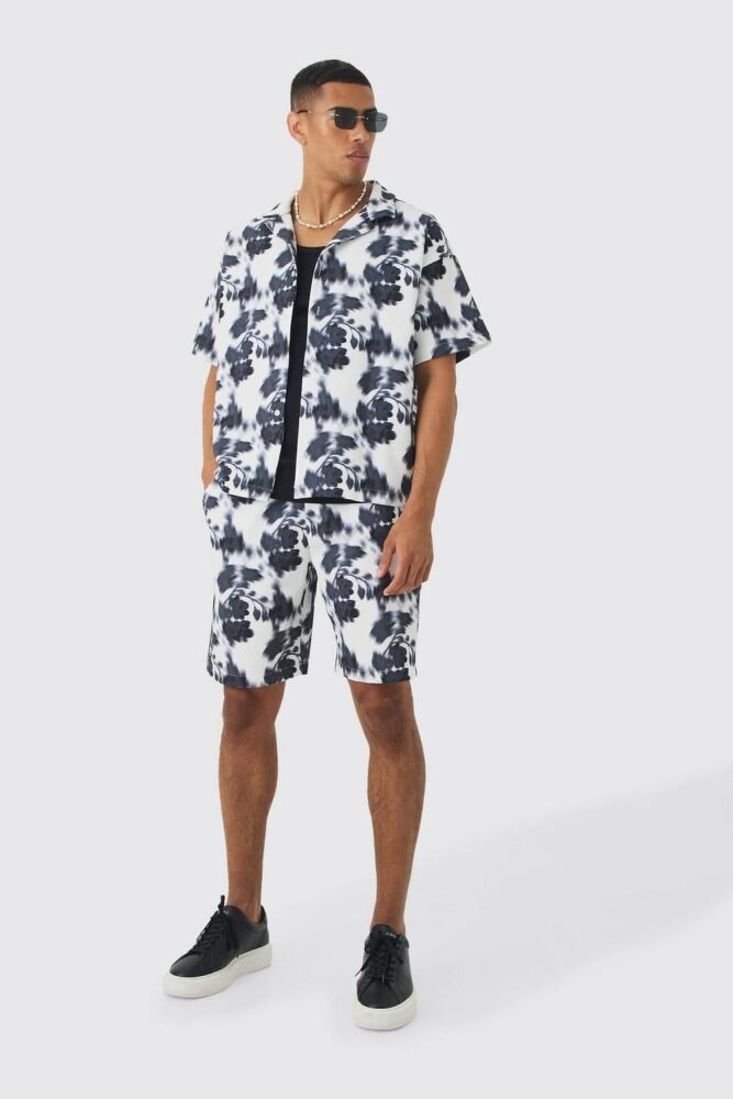 Boxy Floral Printed Short Sleeve Shirt SKU: 609901
