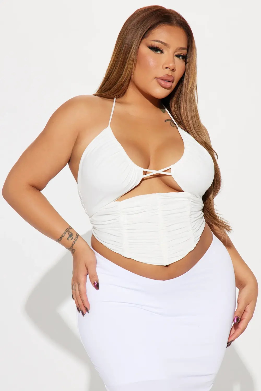 White Sky Rushed Mesh Top Size: L