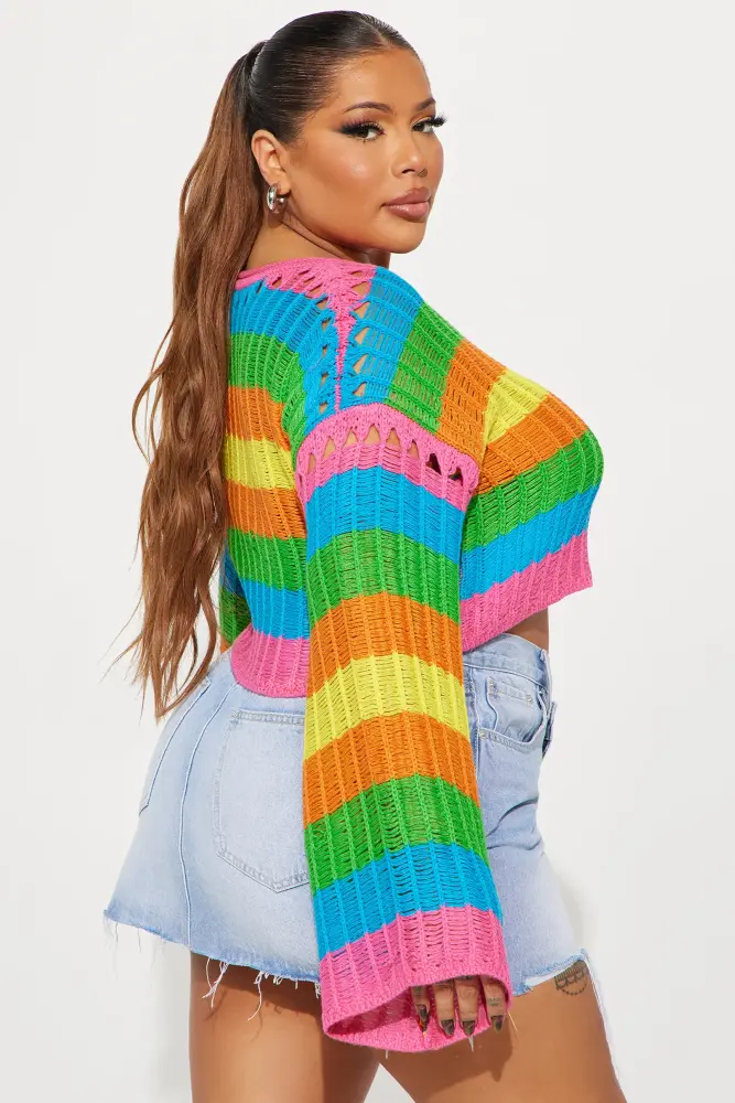 Multi Color Crop Long Sleeve Sweater Size: L