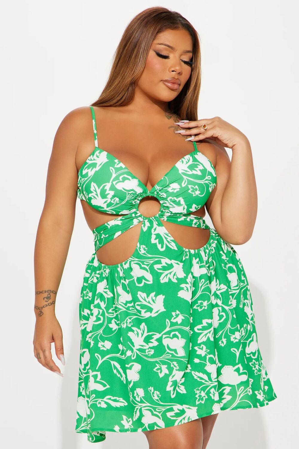 Green Printed Mini Dress Size: 1XL SKU: D090909