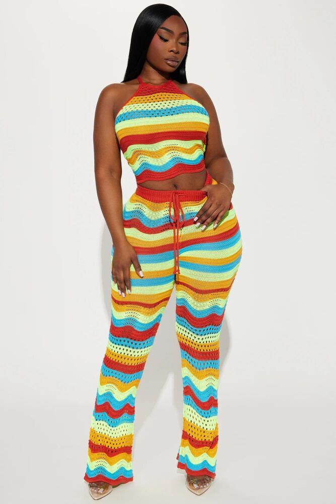 Striped Crochet Pant Set Orange/Combo Size: M