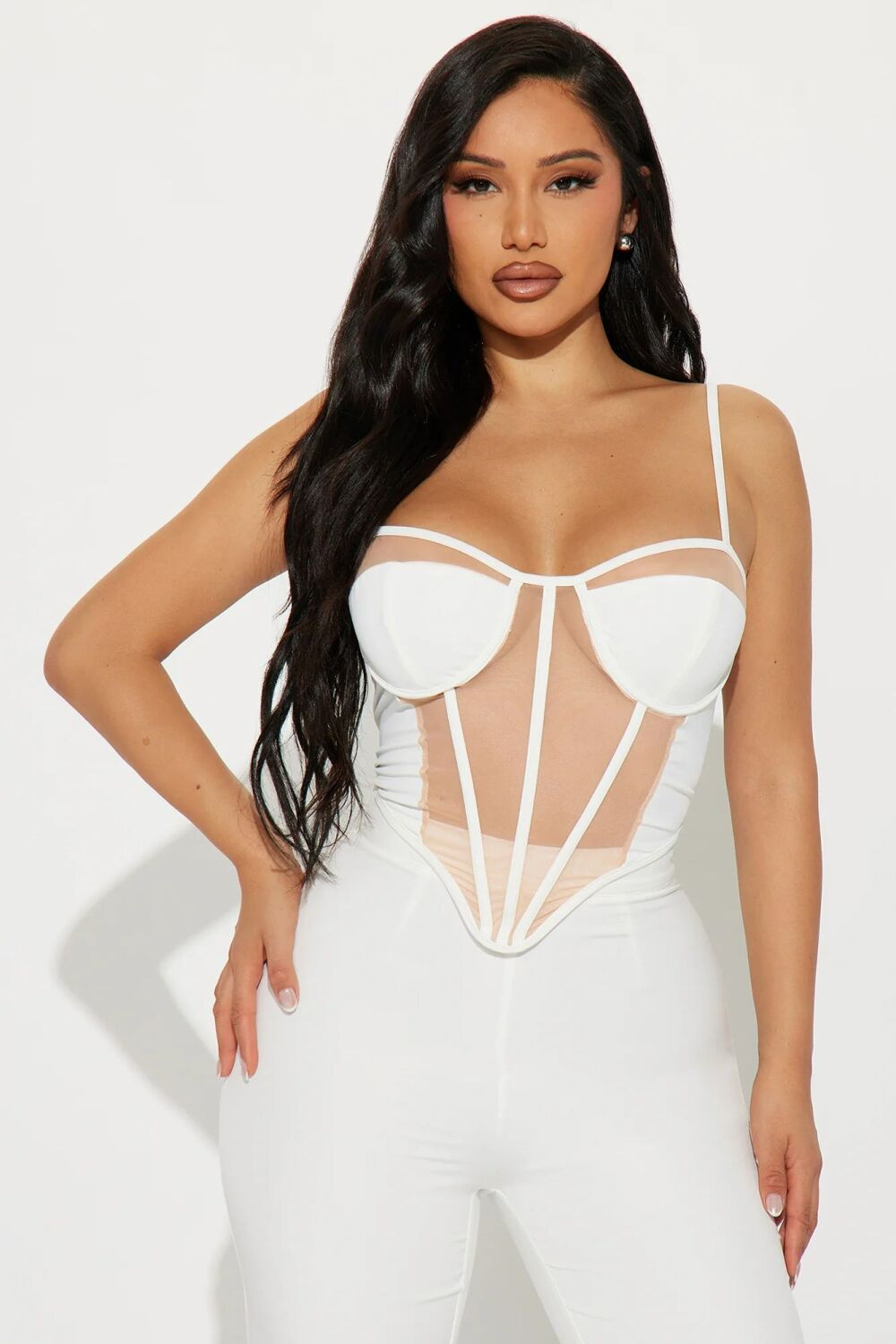 White Mesh Cut Out Corset Top