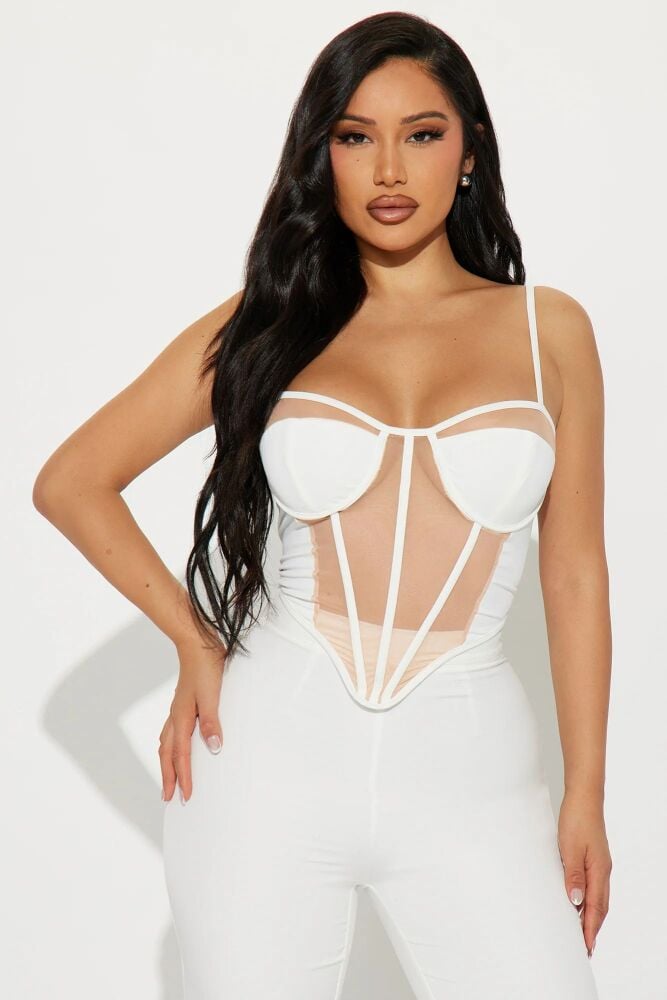 White Mesh Cut Out Corset Top