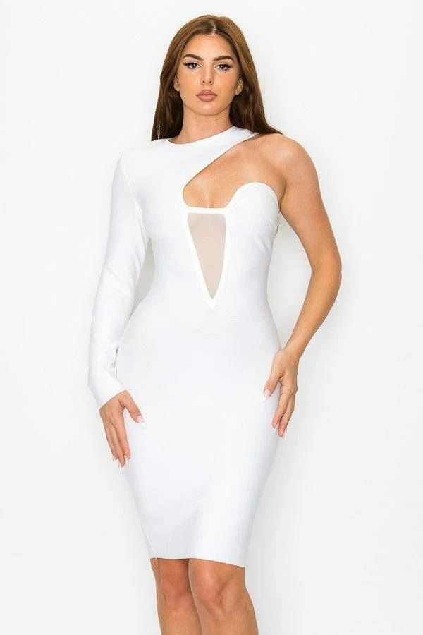 Off-White Single Shoulder Design Bandage Dress Size: S SKU: A023411