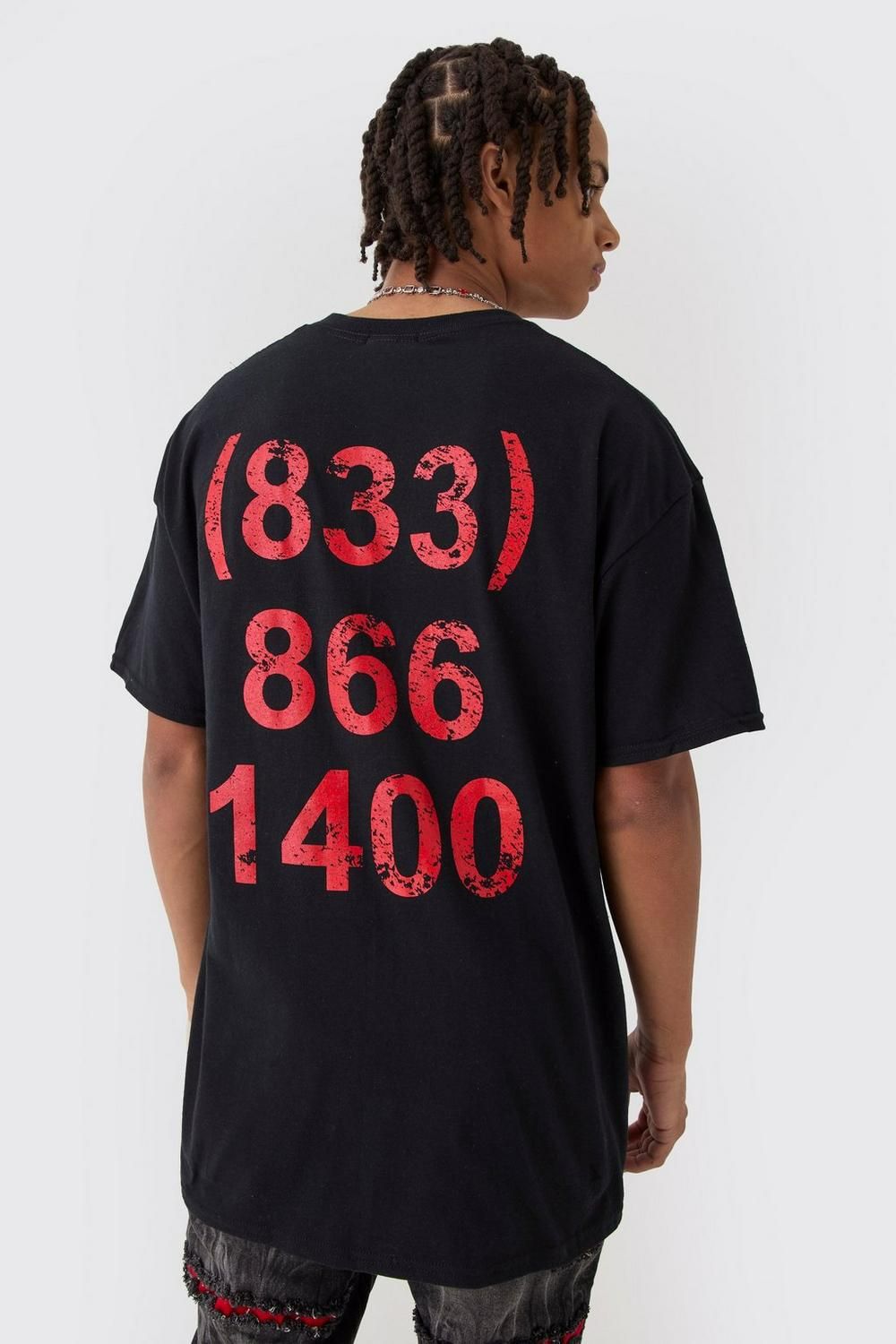 Oversized Black/Red Area Code Print T-Shirt SKU: 8058941