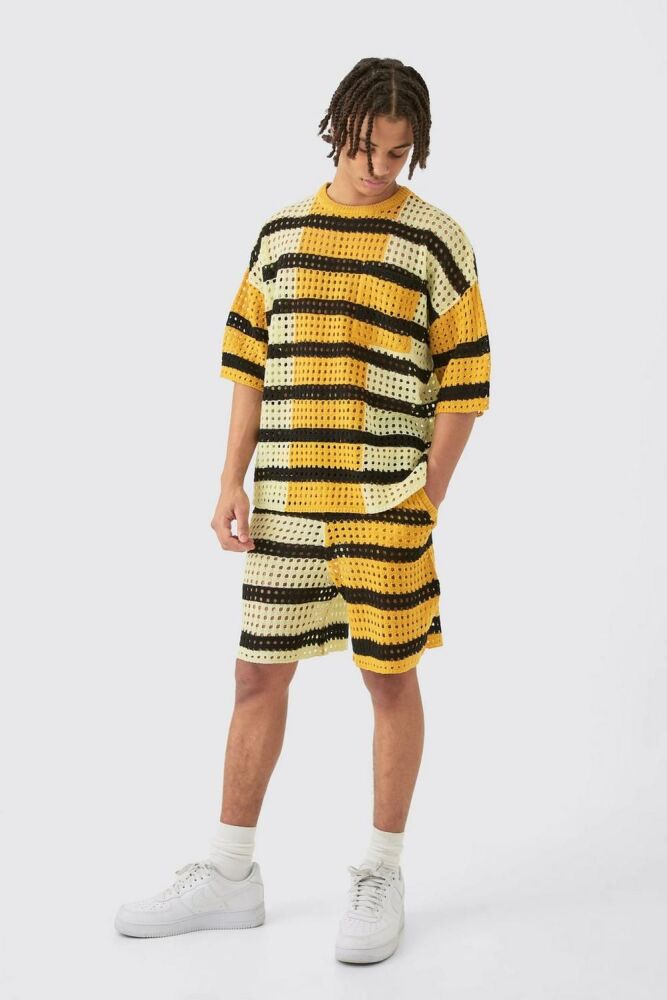 Oversized Open Stitch T-shirt Short Knitted Set Size: S