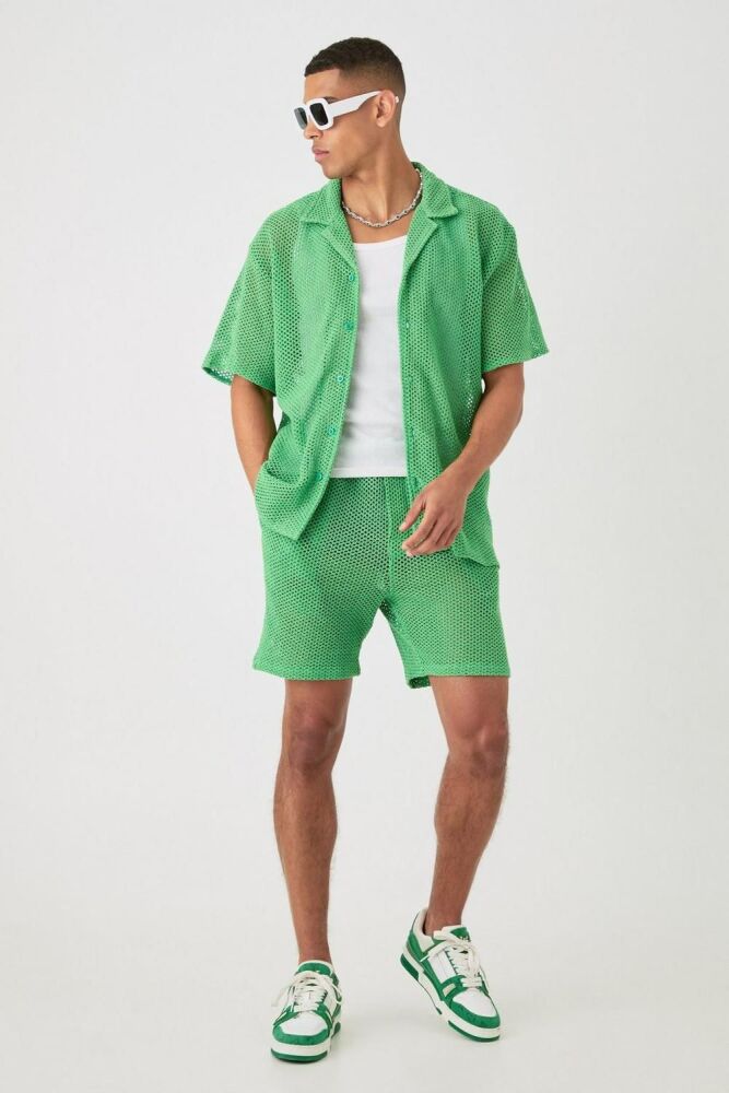 Boxy Open Stitch Polo Shirt & Short Set Size: M