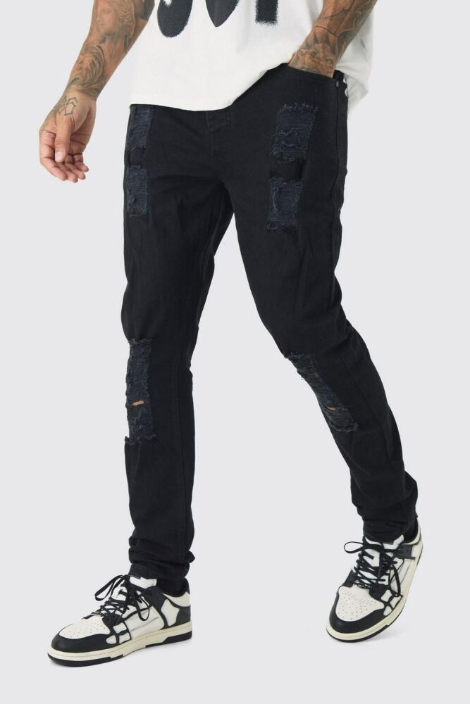 Black Tall Skinny All Over Rips Jeans SKU: M078796