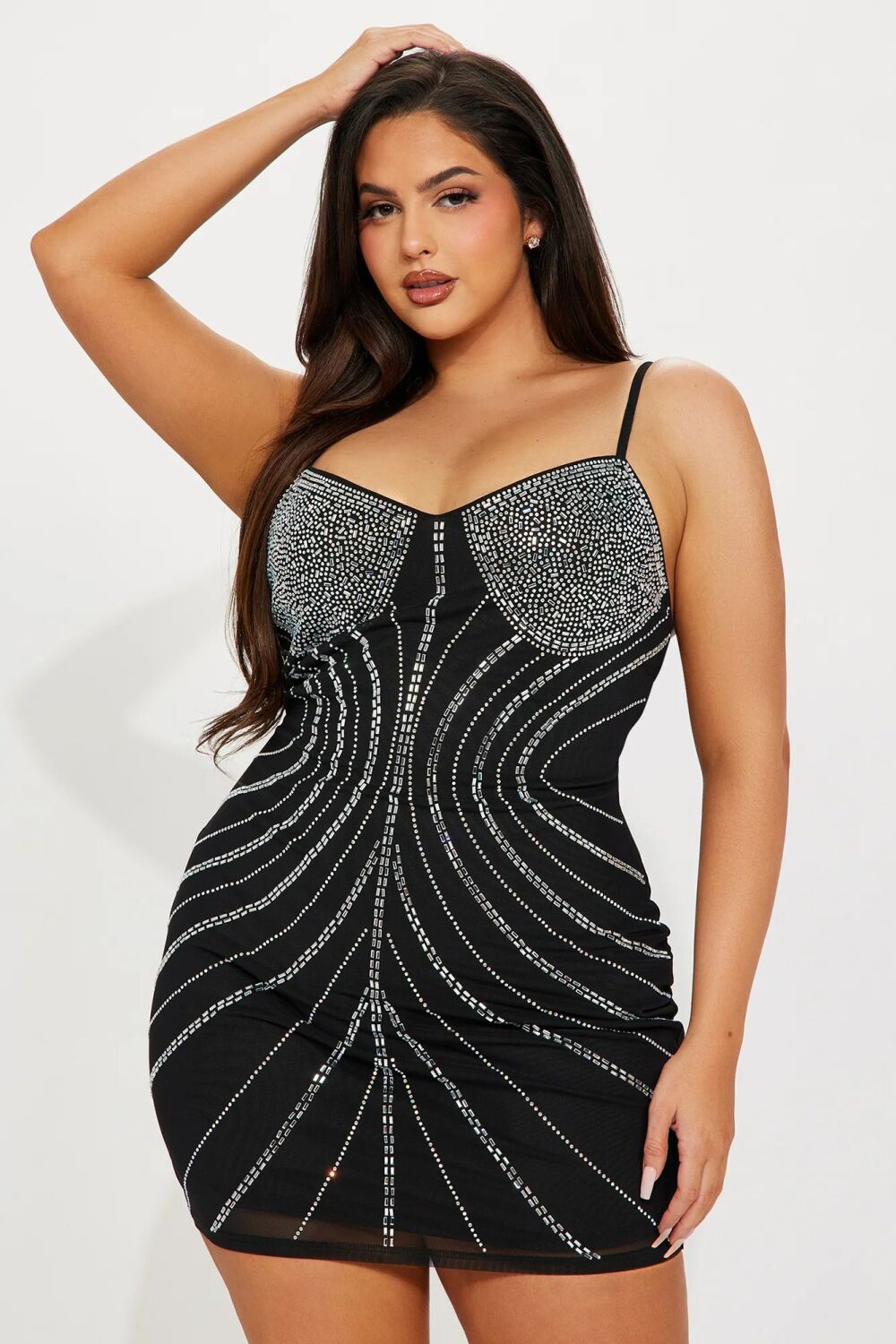 COMING SOON Black Rhinestone Embellished Mini Dress Size: 2XL SKU: F097860