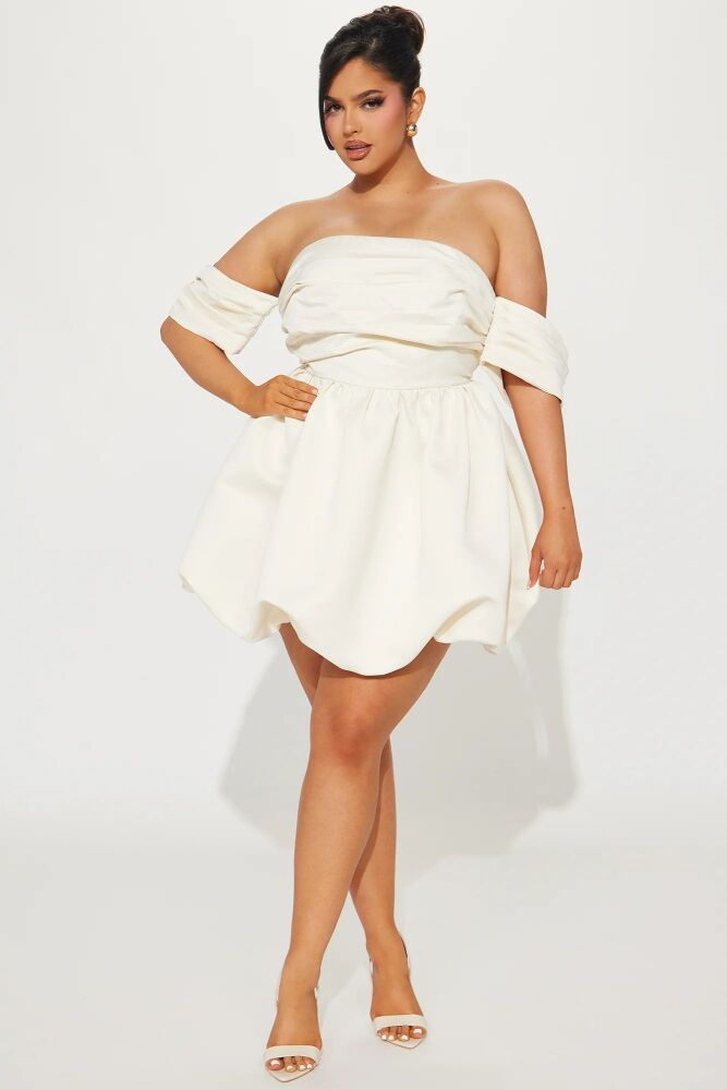 Cream Satin Bubble Off Shoulder Mini Dress Size: 1XL SKU: D089011