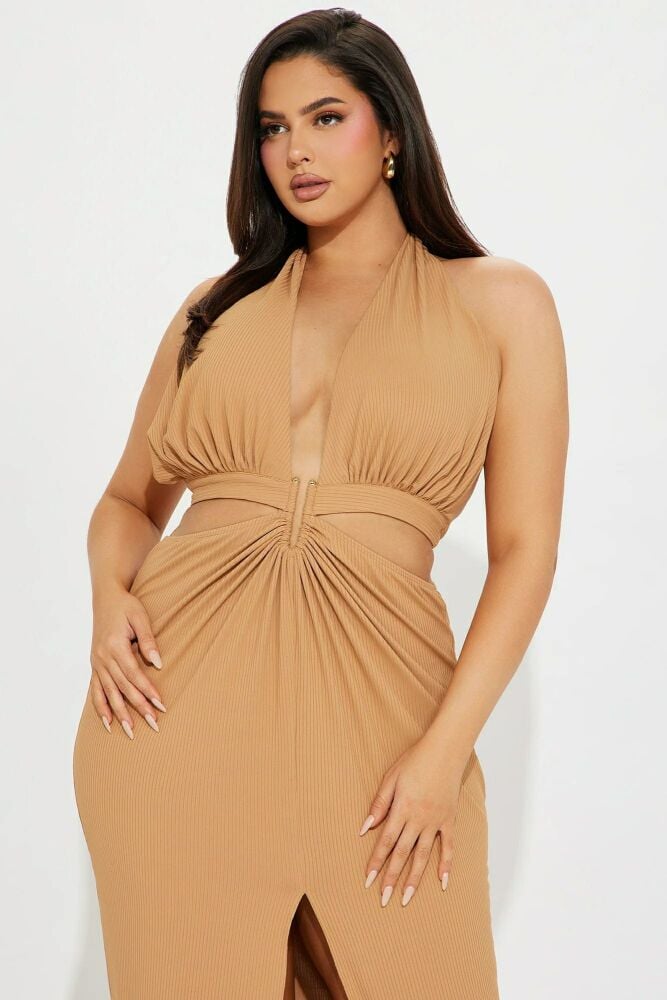 COMING SOON Halter Sleeveless Ribbed Cut Out Maxi Size: 2XL SKU: F098902