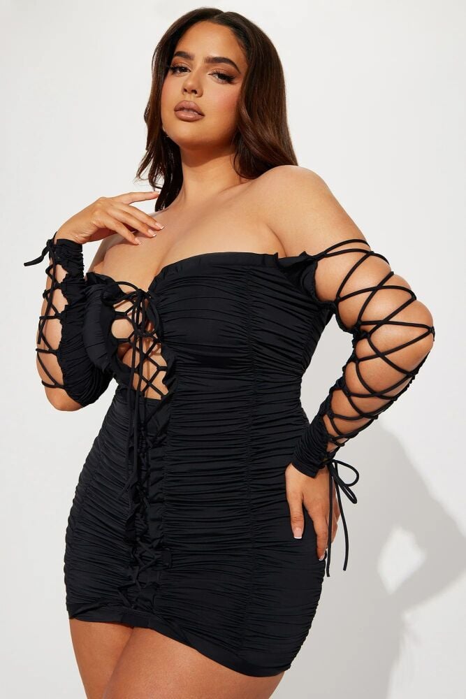 Midnight Lace-Up Ruched Mini Dress SKU: M768694