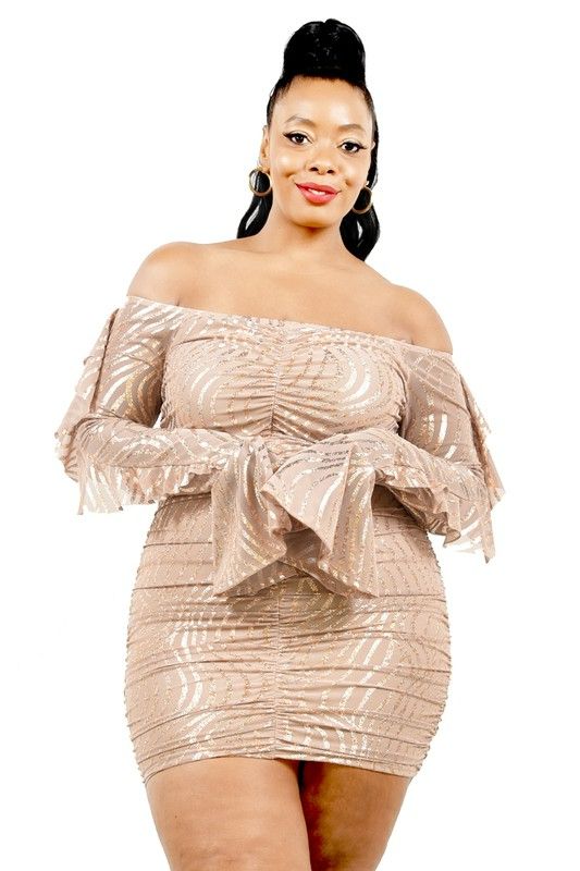 Sparkling Nude Off-Shoulder Dress SKU: M768591