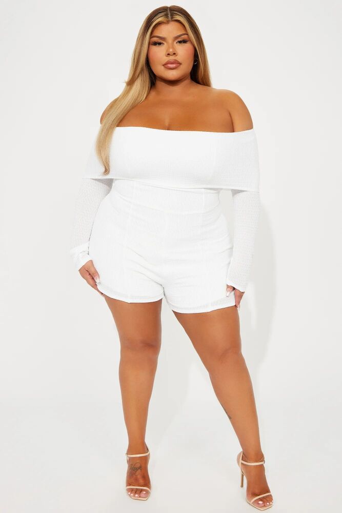 Ivory Off-Shoulder Ribbed Romper