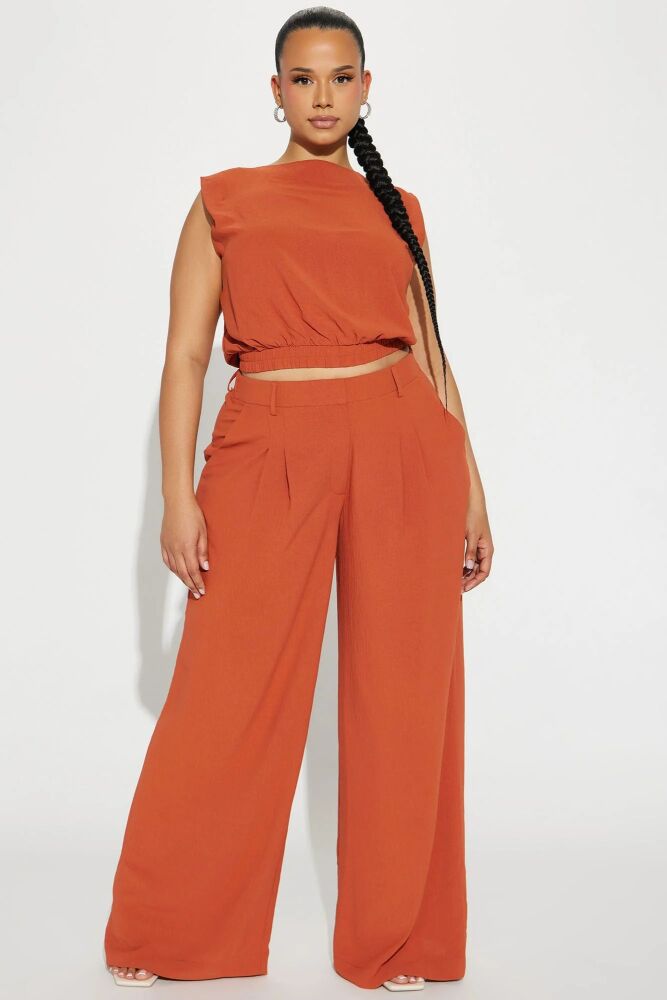 Rust Wide-Leg Pant Set