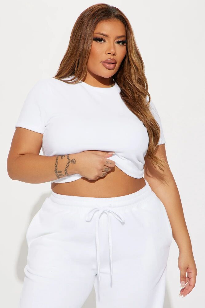 White Cropped Tee and Wide-Leg Sweatpants Set