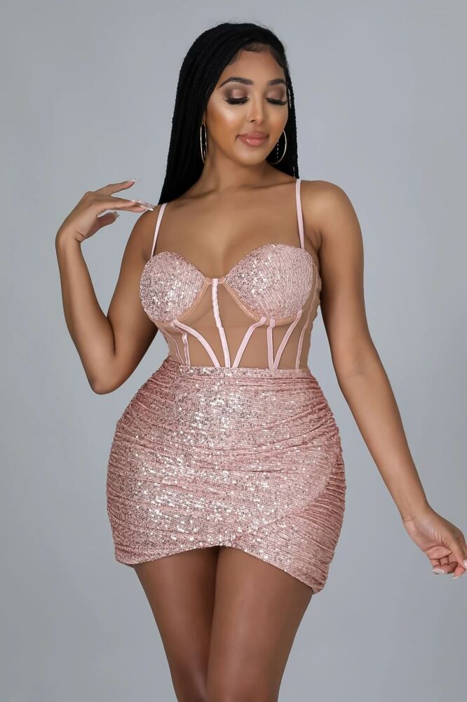 Luxe Rose Gold Sequin Corset Mini Dress Size: S Model Number: A890442