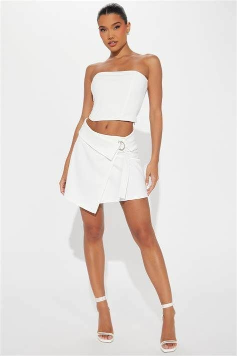 White Strapless Crop Top & Wrap Skirt Set