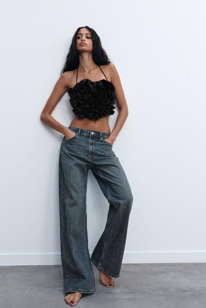 Black Noir Petite Satin Bloom Top SKU: T089072