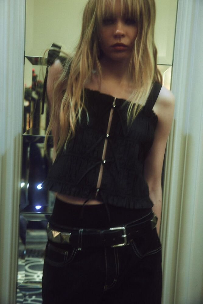 Black Ruched Tie-Strap Top