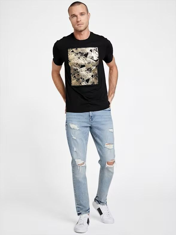 GUESS Men's Gold Foil Tropical Print T-Shirt Size: M