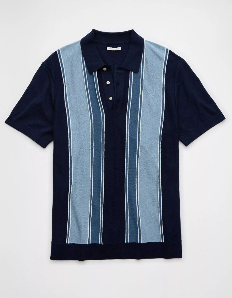 Men's Striped Knit Polo Shirt Size: S SKU: 47382916