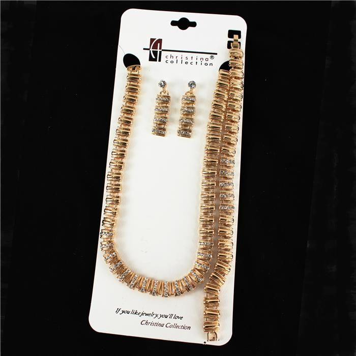 Gold Metal Stone Jewelry Set SKU: 188348GD