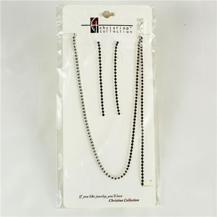 Black Rhinestone Jewelry Set SKU: 186235BK