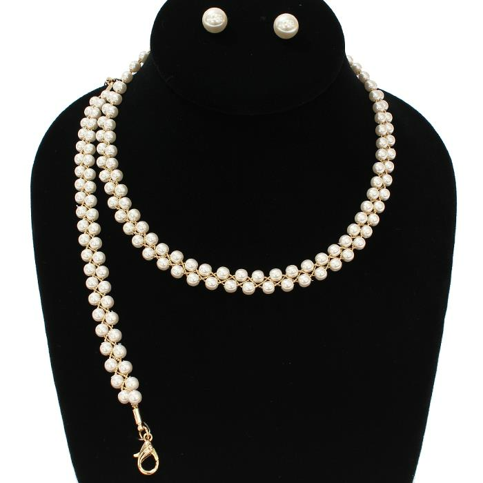 Elegant Swirl Pearl Bridal Necklace Set (Gold & Silver)