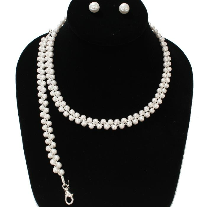 Elegant Swirl Pearl Bridal Necklace Set (Gold & Silver)