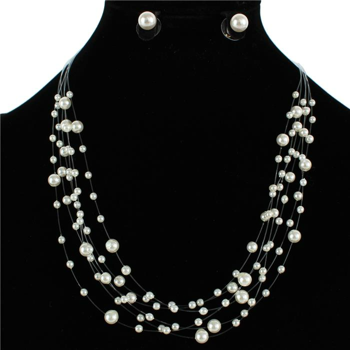 Elegant Multilayered Pearl Necklace Set (Cream & White)
