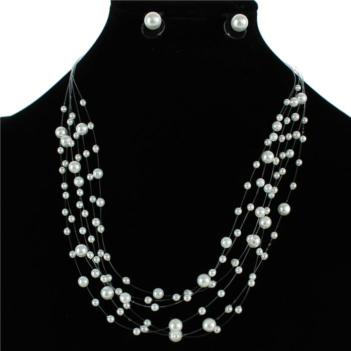 Elegant Multilayered Pearl Necklace Set (Cream & White)