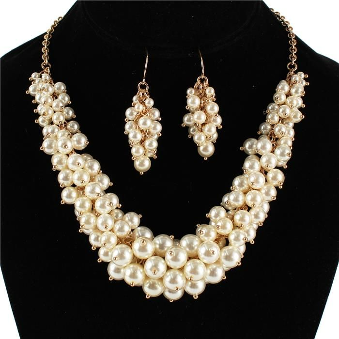 Luxe Cluster Pearl Necklace Set (Cream & White)