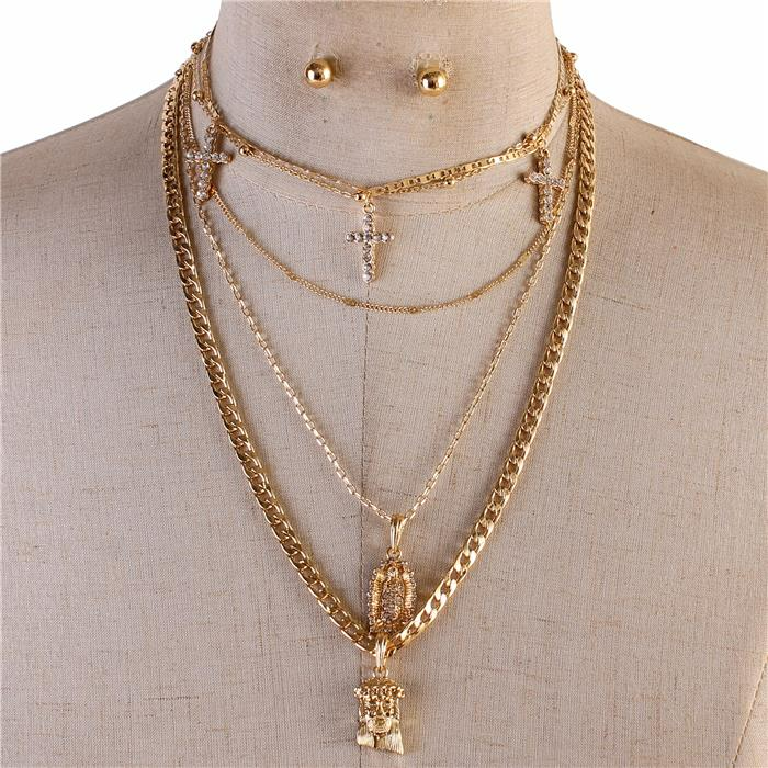 5 Multi-Chain Cross Necklace Set SKU: 16723SLC