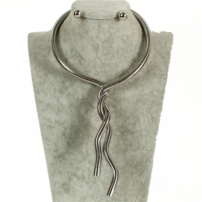 Silver Adjustable Metal Tie Choker Set SKU: 18866SLC