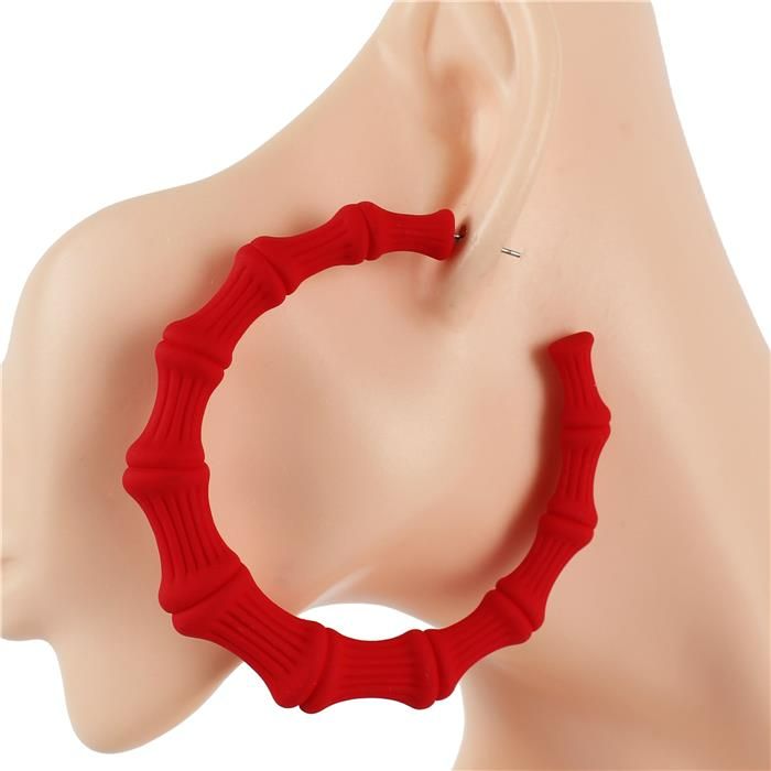 Fashion Neon Bamboo Hoop Earrings SKU: 18740BNE