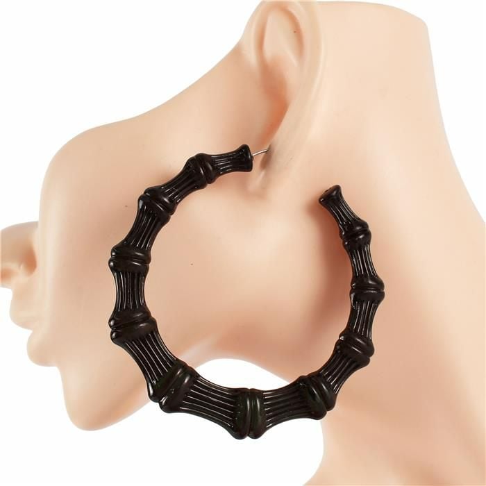 Fashion Neon Bamboo Hoop Earrings SKU: 18740BNE