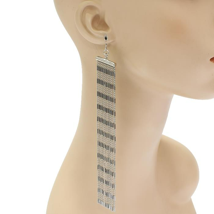 Silver Bead Chain Long Fringe Earrings SKU: 15451SLE