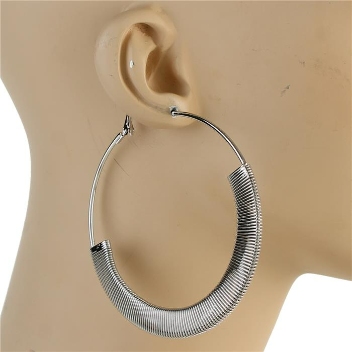 80MM Silver Metal Hoop Earrings SKU: 17337SLE