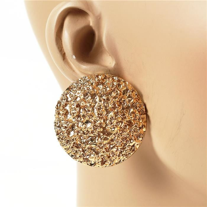 Round Metal Hammered Stud Earrings SKU: 17337MHS